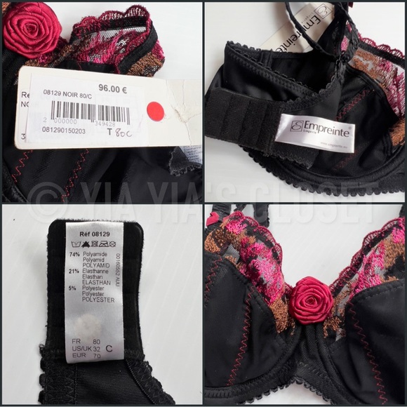 Empreinte 32C Rose 08129 Black/Red Underwire Balcony/Demi Lace Bra - NEW Pin-Up - Picture 13 of 15